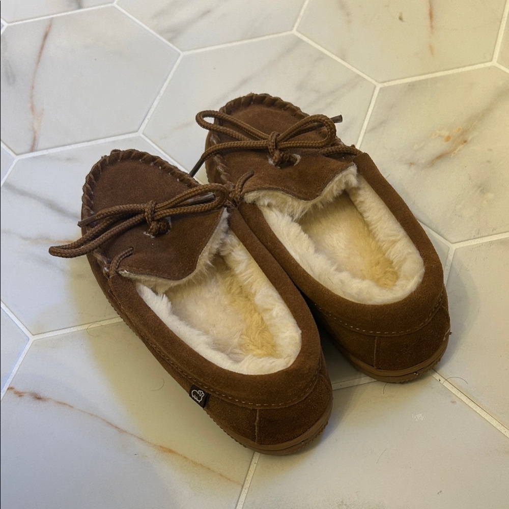 Cozy Brown Kids Moccasin Slippers